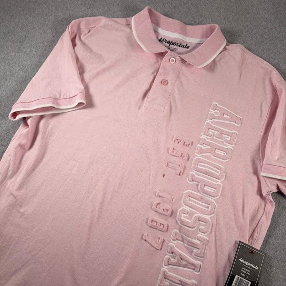 Aeropostale Polo Shirt Mens L Pink Solid NWT Applique Logo Short Sleeve Cotton